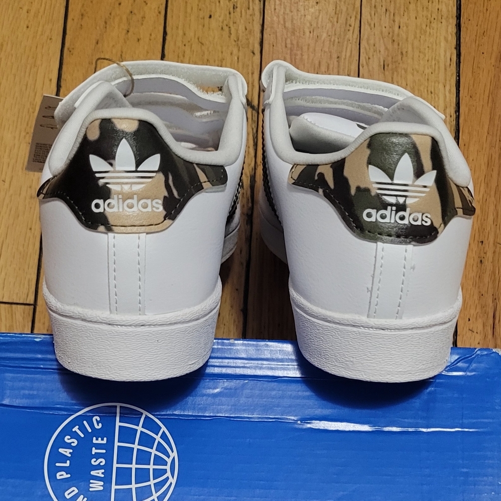 Adidas Superstar CF C Kids Shoes White Green Size 2 - Picture 6 of 7
